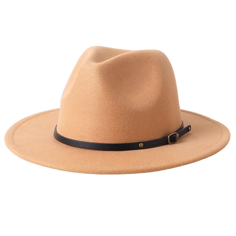 Lanzom Kids Girls Vintage Wide Brim Wool Felt Bowler Cap Bowknot Floppy Fedora Hat (X-Camel) - Image 1